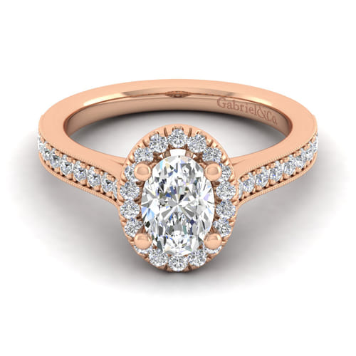 Vintage Inspired 14K Rose Gold Oval Halo Diamond Engagement Ring