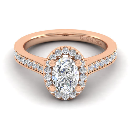 Gabriel - Vintage Inspired 14K Rose Gold Oval Halo Diamond Engagement Ring