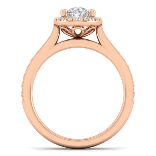 Vintage Inspired 14K Rose Gold Oval Halo Diamond Engagement Ring