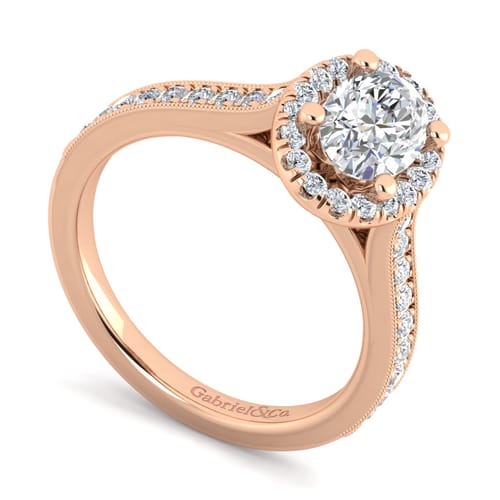 Vintage Inspired 14K Rose Gold Oval Halo Diamond Engagement Ring