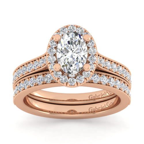 Vintage Inspired 14K Rose Gold Oval Halo Diamond Engagement Ring