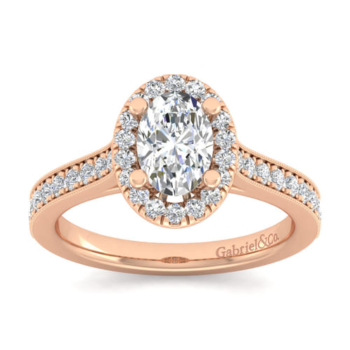 Vintage Inspired 14K Rose Gold Oval Halo Diamond Engagement Ring