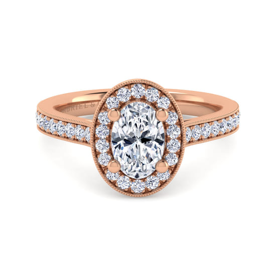 Gabriel - Vintage Inspired 14K Rose Gold Oval Halo Diamond Engagement Ring
