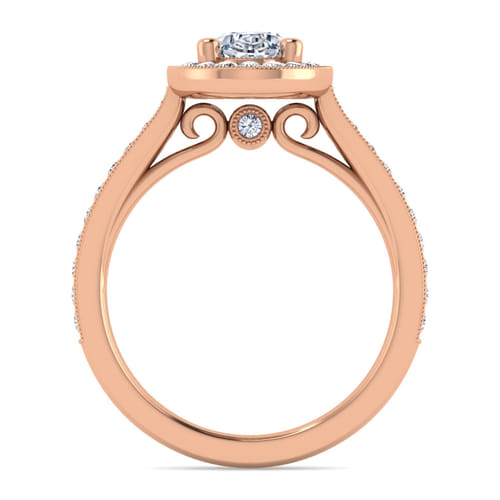 Vintage Inspired 14K Rose Gold Oval Halo Diamond Engagement Ring