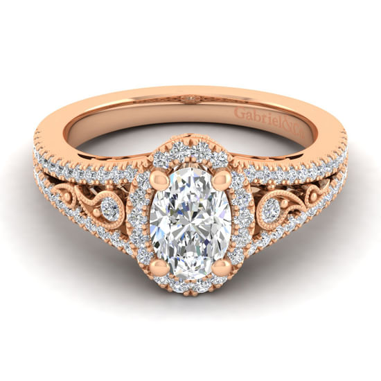 Gabriel - Vintage Inspired 14K Rose Gold Oval Halo Diamond Engagement Ring