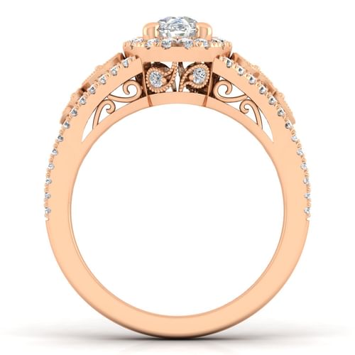 Vintage Inspired 14K Rose Gold Oval Halo Diamond Engagement Ring