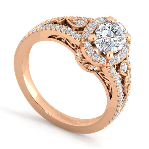 Vintage Inspired 14K Rose Gold Oval Halo Diamond Engagement Ring