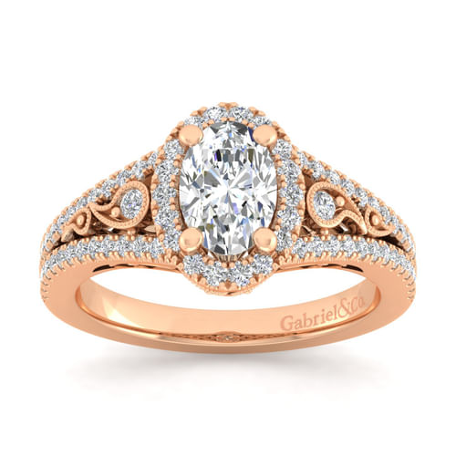 Vintage Inspired 14K Rose Gold Oval Halo Diamond Engagement Ring