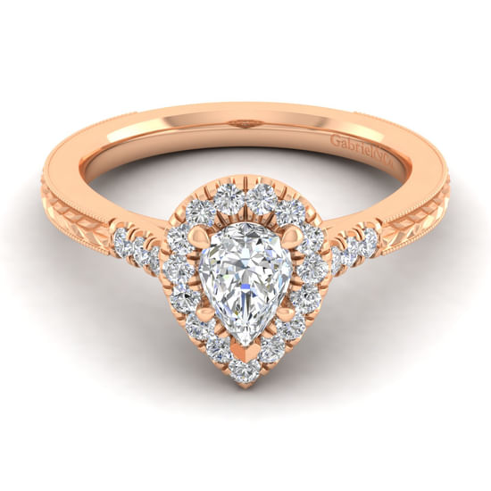 Gabriel - Vintage Inspired 14K Rose Gold Pear Shape Halo Diamond Engagement Ring