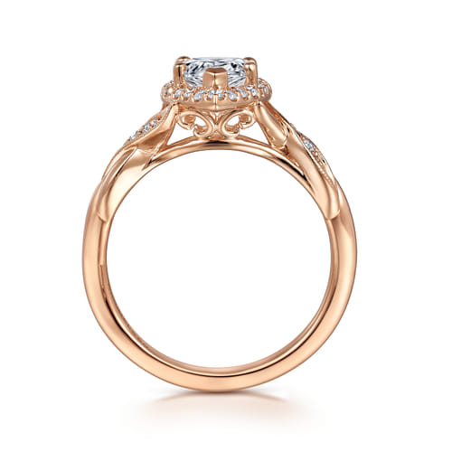 Vintage Inspired 14K Rose Gold Pear Shape Halo Diamond Engagement Ring