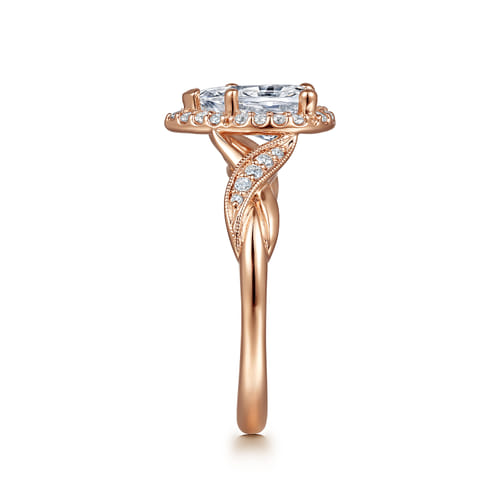 Vintage Inspired 14K Rose Gold Pear Shape Halo Diamond Engagement Ring