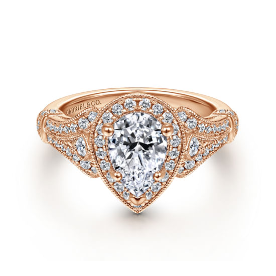 Gabriel - Vintage Inspired 14K Rose Gold Pear Shape Halo Diamond Engagement Ring