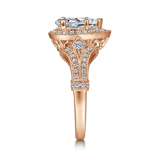 Vintage Inspired 14K Rose Gold Pear Shape Halo Diamond Engagement Ring