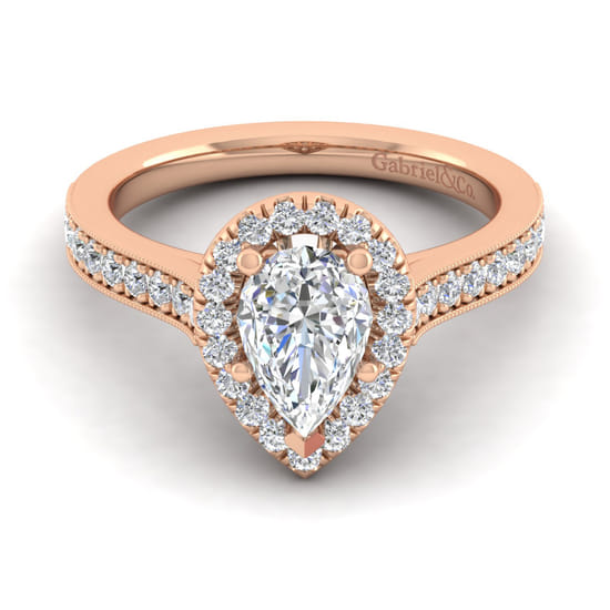 Gabriel - Vintage Inspired 14K Rose Gold Pear Shape Halo Diamond Engagement Ring