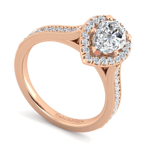Vintage Inspired 14K Rose Gold Pear Shape Halo Diamond Engagement Ring