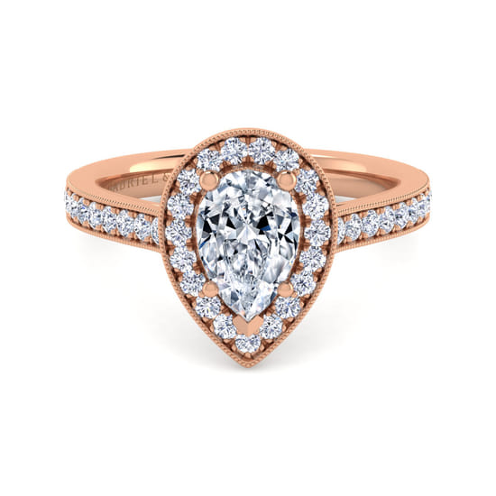 Gabriel - Vintage Inspired 14K Rose Gold Pear Shape Halo Diamond Engagement Ring