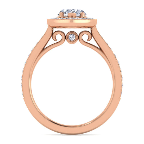 Vintage Inspired 14K Rose Gold Pear Shape Halo Diamond Engagement Ring