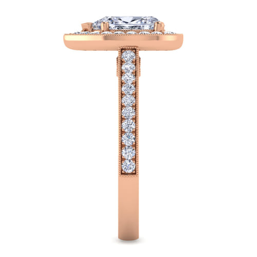 Vintage Inspired 14K Rose Gold Pear Shape Halo Diamond Engagement Ring