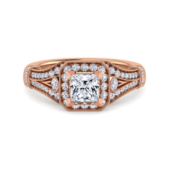 Gabriel - Vintage Inspired 14K Rose Gold Princess Halo Diamond Engagement Ring
