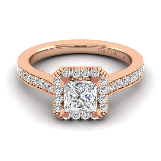 Gabriel - Vintage Inspired 14K Rose Gold Princess Halo Diamond Engagement Ring