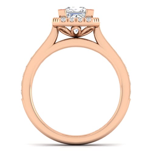 Vintage Inspired 14K Rose Gold Princess Halo Diamond Engagement Ring Vintage Inspired 14K Rose Gold Princess Halo Diamond Engagement Ring