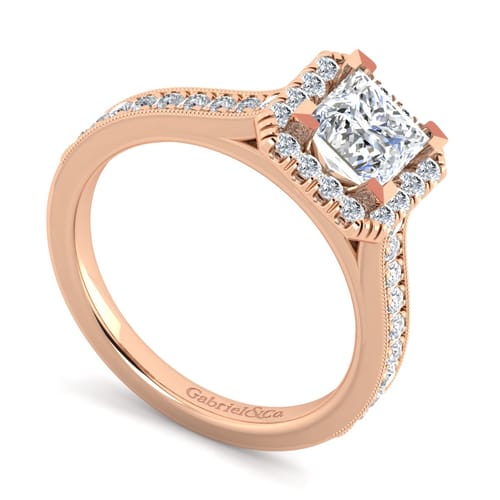 Vintage Inspired 14K Rose Gold Princess Halo Diamond Engagement Ring Vintage Inspired 14K Rose Gold Princess Halo Diamond Engagement Ring