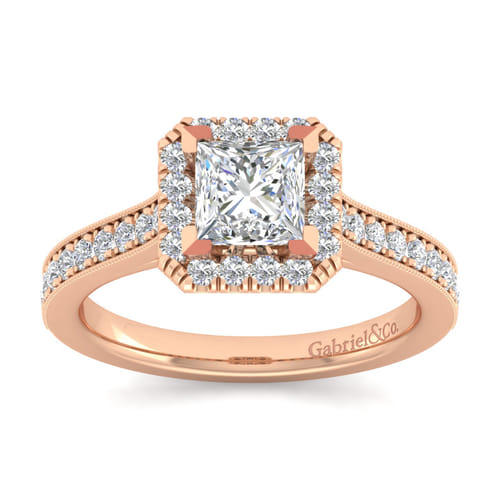 Vintage Inspired 14K Rose Gold Princess Halo Diamond Engagement Ring Vintage Inspired 14K Rose Gold Princess Halo Diamond Engagement Ring