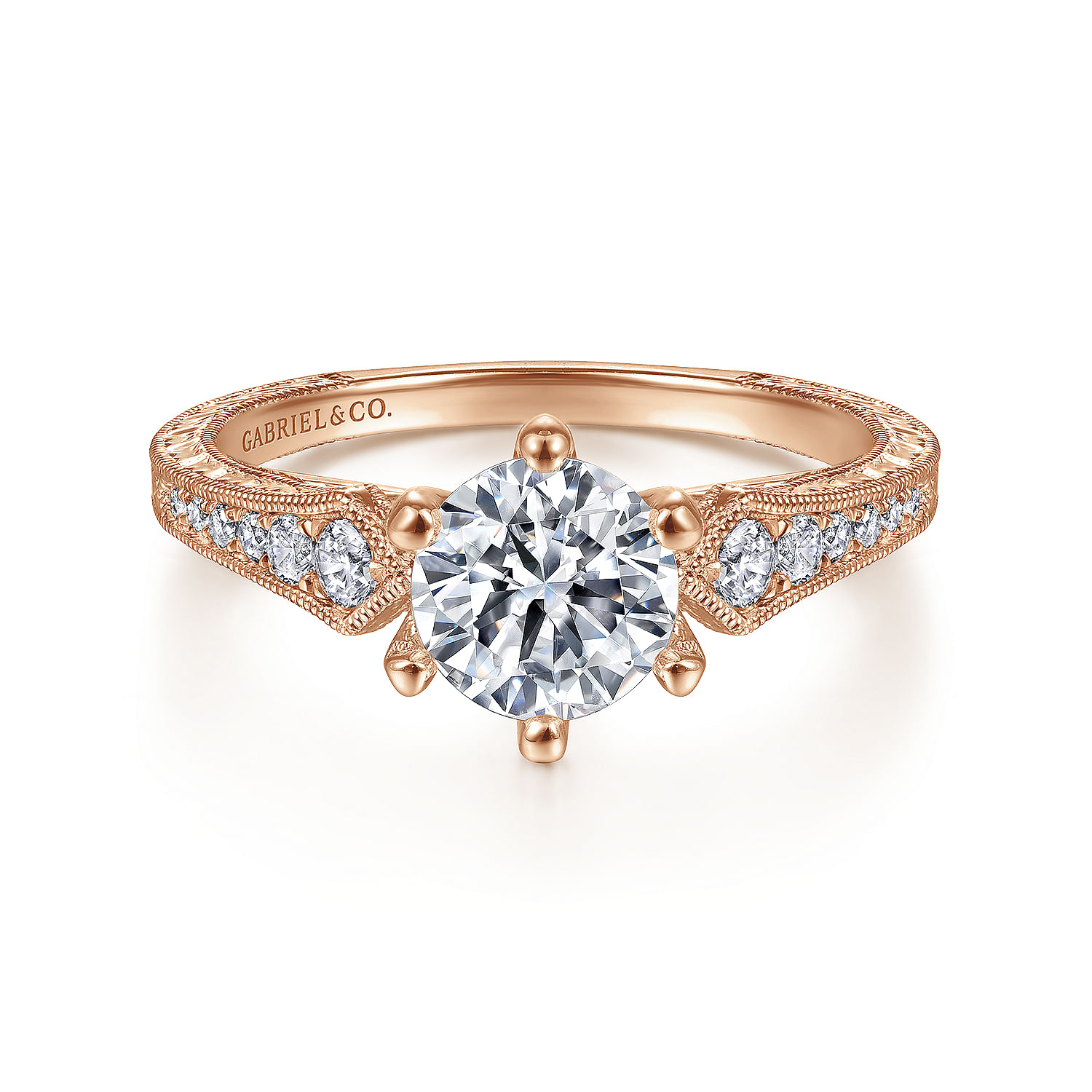 Gabriel - Vintage Inspired 14K Rose Gold Round Diamond Engagement Ring