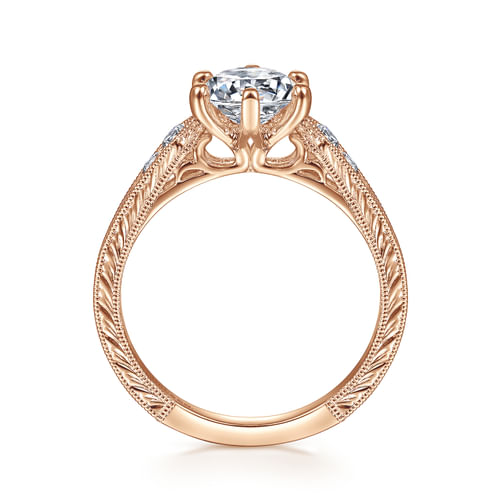 Vintage Inspired 14K Rose Gold Round Diamond Engagement Ring