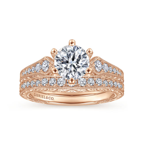 Vintage Inspired 14K Rose Gold Round Diamond Engagement Ring