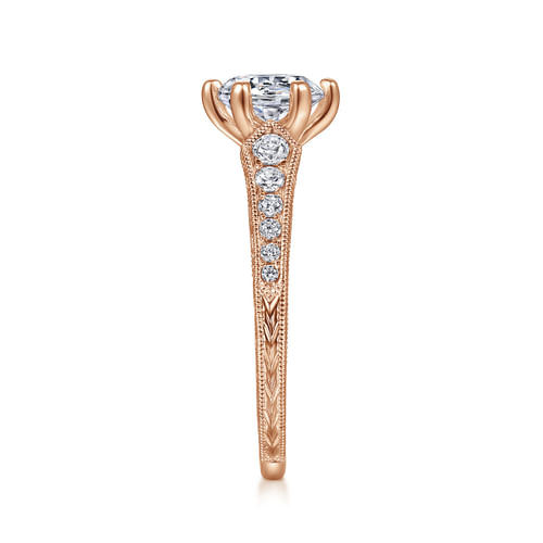 Vintage Inspired 14K Rose Gold Round Diamond Engagement Ring