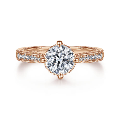 Vintage Inspired 14K Rose Gold Round Diamond Engagement Ring