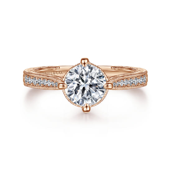 Gabriel - Vintage Inspired 14K Rose Gold Round Diamond Engagement Ring