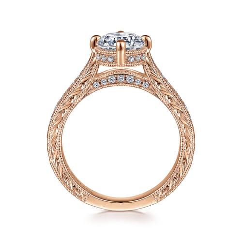 Vintage Inspired 14K Rose Gold Round Diamond Engagement Ring