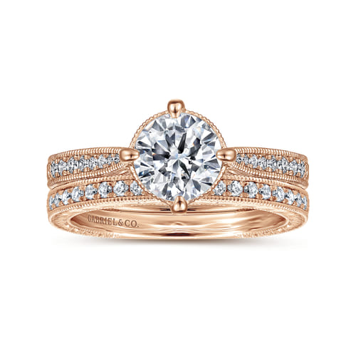 Vintage Inspired 14K Rose Gold Round Diamond Engagement Ring