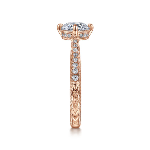 Vintage Inspired 14K Rose Gold Round Diamond Engagement Ring