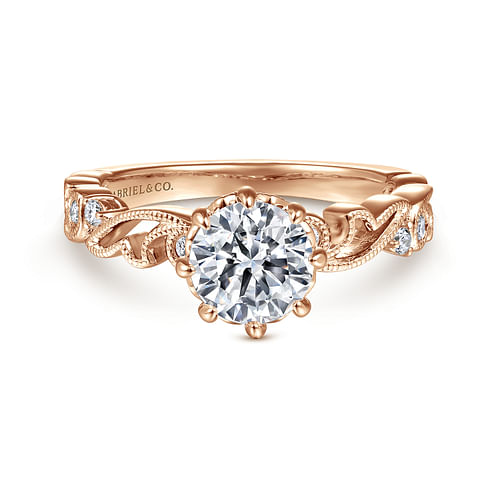 Vintage Inspired 14K Rose Gold Round Diamond Engagement Ring