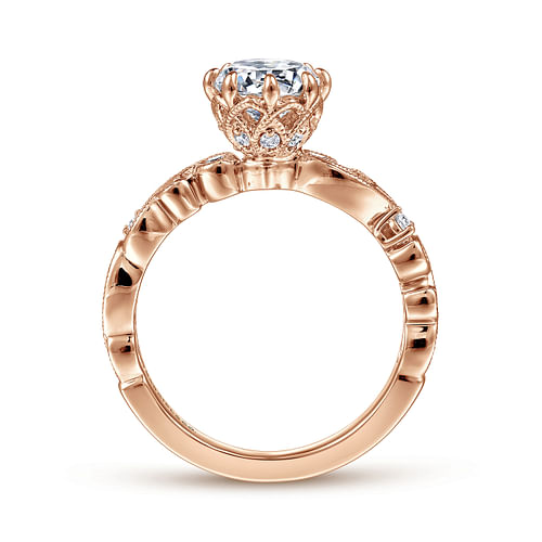 Vintage Inspired 14K Rose Gold Round Diamond Engagement Ring