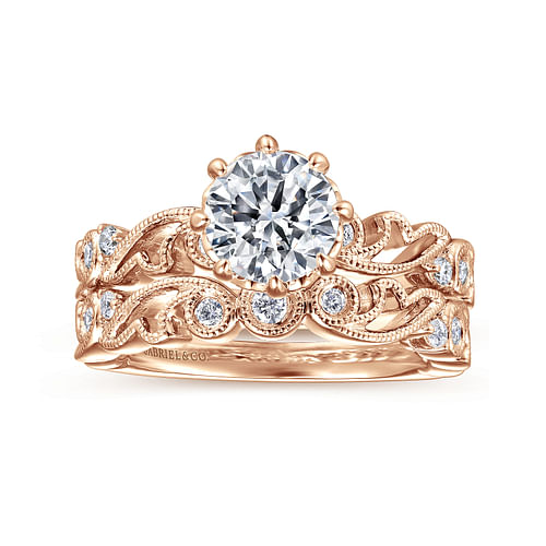 Vintage Inspired 14K Rose Gold Round Diamond Engagement Ring