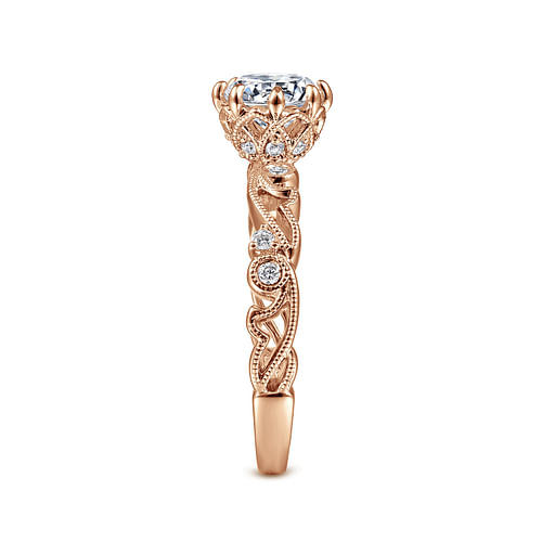 Vintage Inspired 14K Rose Gold Round Diamond Engagement Ring