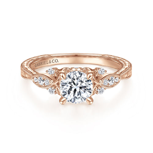 Vintage Inspired 14K Rose Gold Round Diamond Engagement Ring