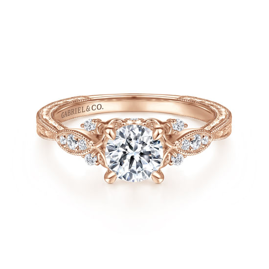 Gabriel - Vintage Inspired 14K Rose Gold Round Diamond Engagement Ring