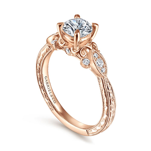 Vintage Inspired 14K Rose Gold Round Diamond Engagement Ring