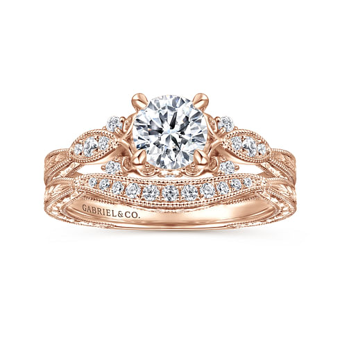 Vintage Inspired 14K Rose Gold Round Diamond Engagement Ring