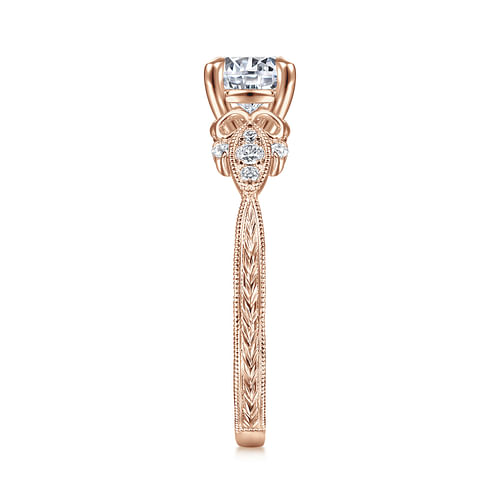 Vintage Inspired 14K Rose Gold Round Diamond Engagement Ring