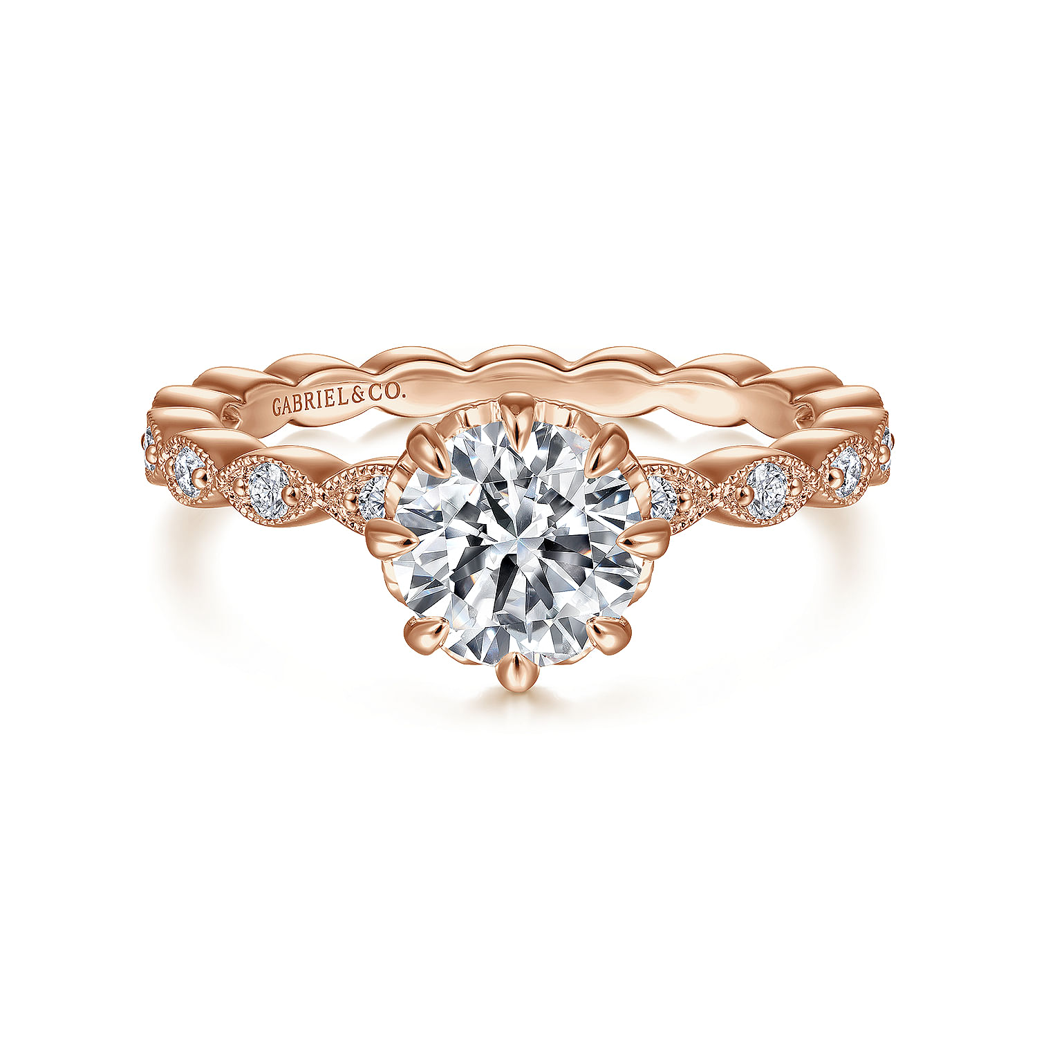 Gabriel - Vintage Inspired 14K Rose Gold Round Diamond Engagement Ring
