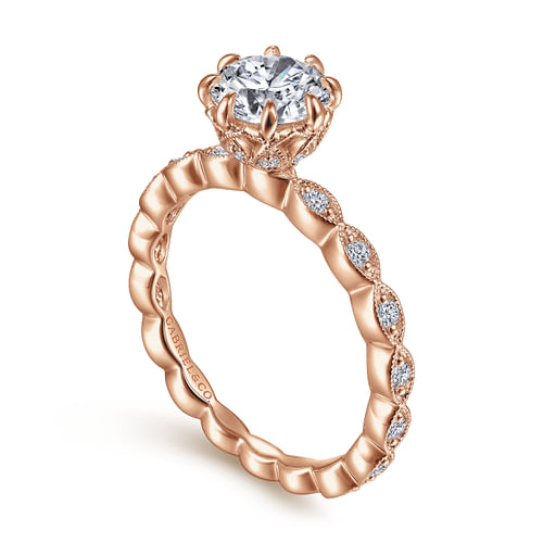 Vintage Inspired 14K Rose Gold Round Diamond Engagement Ring