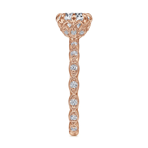 Vintage Inspired 14K Rose Gold Round Diamond Engagement Ring