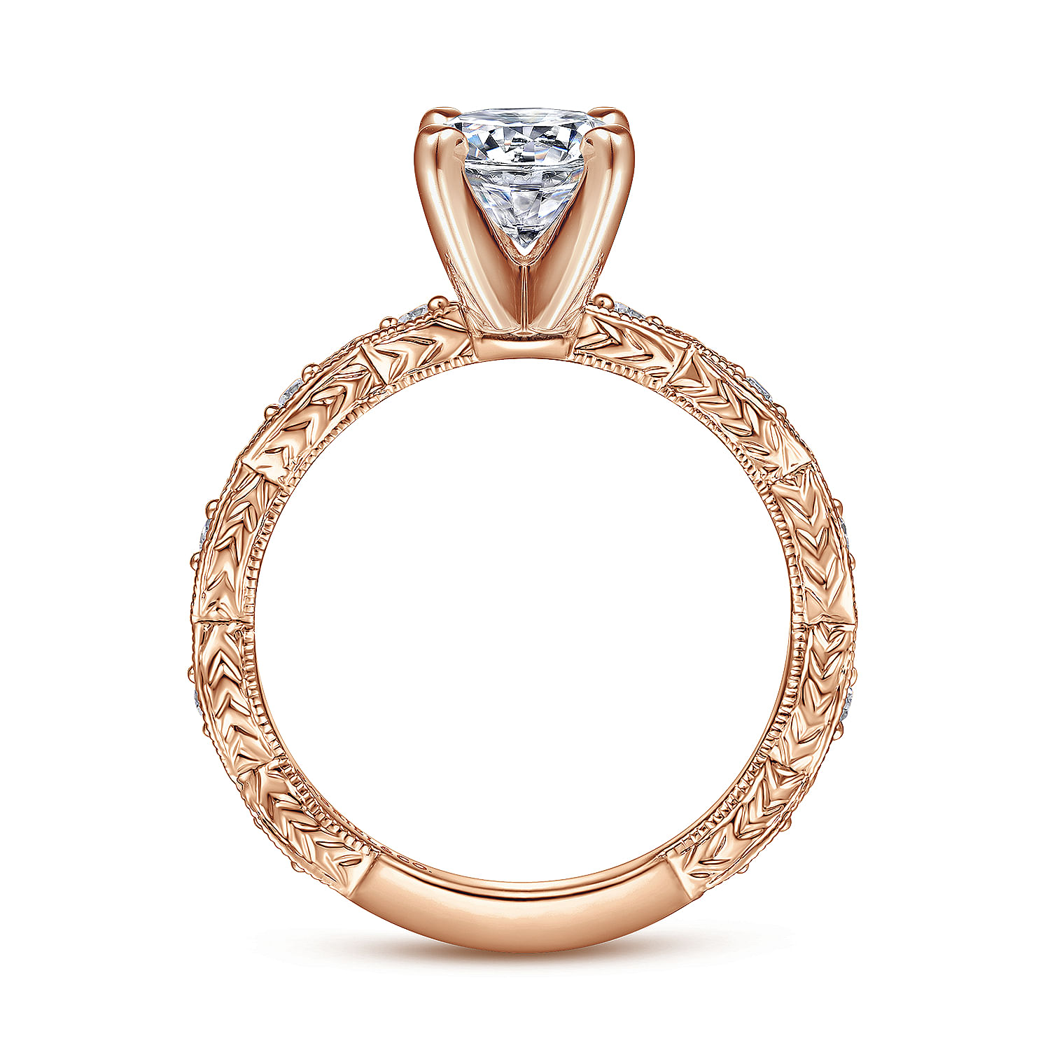Vintage Inspired 14K Rose Gold Round Diamond Engagement Ring