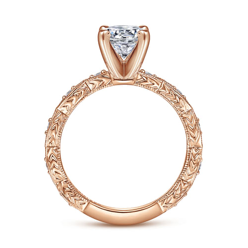 Vintage Inspired 14K Rose Gold Round Diamond Engagement Ring